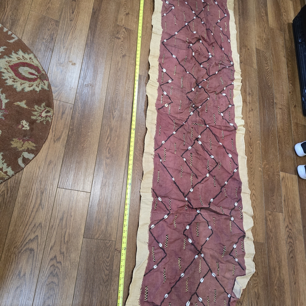 Embroidered Burgundy and Beige Table Runner Or Fabric For Project - Picture 3 of 5